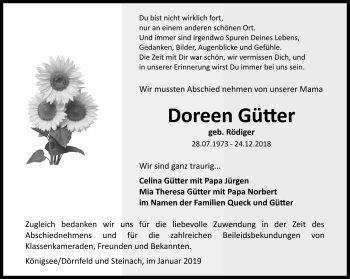 Traueranzeige von Doreen Gütter von Südthüringer Presse