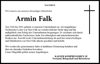 Traueranzeige von Armin Falk von Neue Presse Coburg