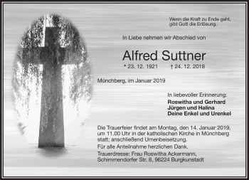 Traueranzeige von Alfred Suttner von Frankenpost