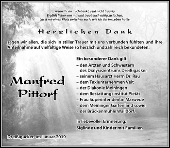 Traueranzeige von Manfred Pittrof von Südthüringer Presse