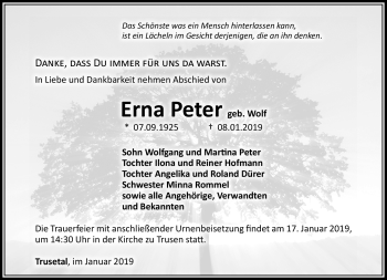 Traueranzeige von Erna Peter von Südthüringer Presse