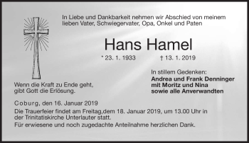 Traueranzeige von Hans Hamel von Neue Presse Coburg