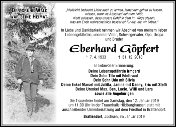 Traueranzeige von Eberhard Göpfert von Südthüringer Presse