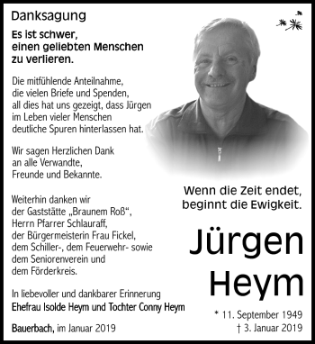 Traueranzeige von Jürgen Heym von Südthüringer Presse