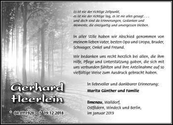 Traueranzeige von Gerhard Heerlein von Südthüringer Presse