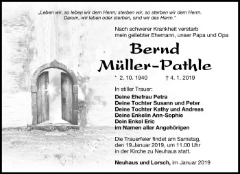 Traueranzeige von Bernd Müller-Pathle von Südthüringer Presse