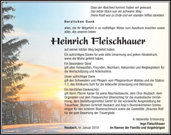 Traueranzeige von Heinrich Fleischhauer von Südthüringer Presse