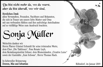 Traueranzeige von Sonja Müller von Südthüringer Presse