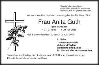 Traueranzeige von Anita Guth von Frankenpost