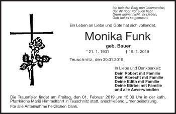 Traueranzeige von Monika Funk von Neue Presse Coburg