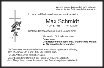 Traueranzeige von Max Schmidt von Frankenpost