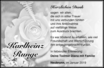 Traueranzeige von Karlheinz Runge von Südthüringer Presse