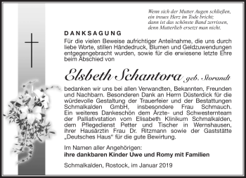 Traueranzeige von Elsbeth Schantora von Südthüringer Presse
