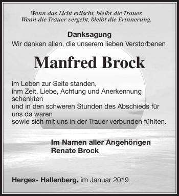 Traueranzeige von Manfred Bock von Südthüringer Presse