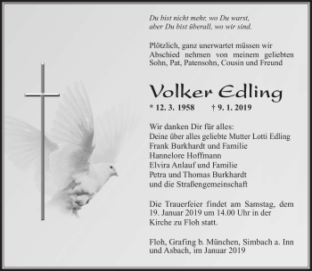 Traueranzeige von Volker Edling von Südthüringer Presse