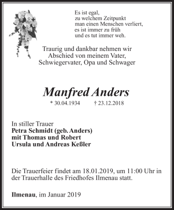 Traueranzeige von Manfred Ernst Anders von Südthüringer Presse