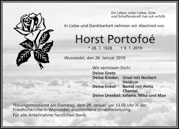 Traueranzeige von Horst Portofoé von Frankenpost