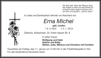 Traueranzeige von Erna Michel von Frankenpost