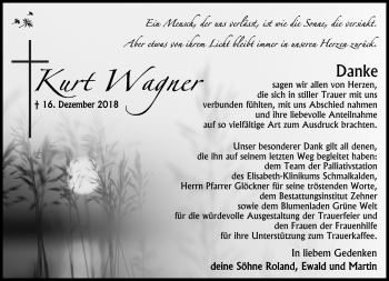 Traueranzeige von Kurt Wagner von Südthüringer Presse