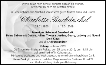 Traueranzeige von Charlotte Ruckdeschel von Neue Presse Coburg