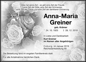 Traueranzeige von Anna-Maria Greiner von Neue Presse Coburg