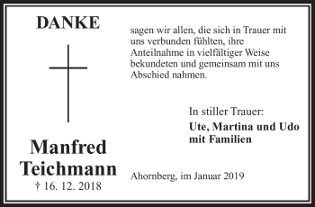 Traueranzeige von Manfred Teichmann von Frankenpost