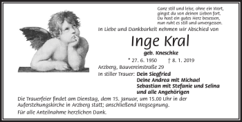 Traueranzeige von Inge Kral von Frankenpost