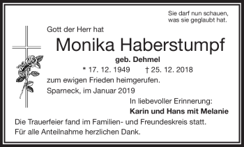 Traueranzeige von Monika Haberstumpf von Frankenpost