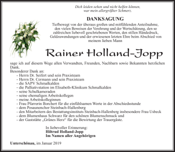 Traueranzeige von Rainer Holland-Jopp von Südthüringer Presse