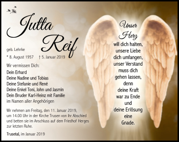 Traueranzeige von Jutta Reif von Südthüringer Presse