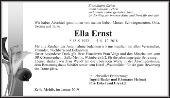 Traueranzeige von Ella Ernst von Südthüringer Presse
