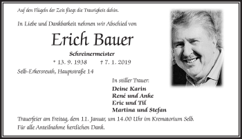 Traueranzeige von Erich Bauer von Frankenpost