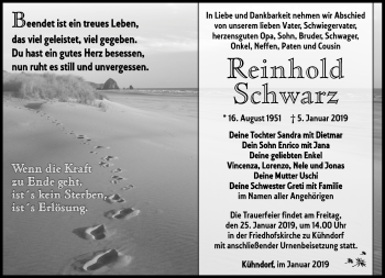 Traueranzeige von Reinhold Schwarz von Südthüringer Presse