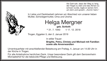 Traueranzeige von Helga Mergner von Frankenpost