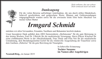 Traueranzeige von Irmgard Schmidt von Südthüringer Presse
