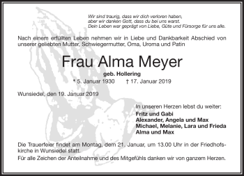 Traueranzeige von Alma Meyer von Frankenpost