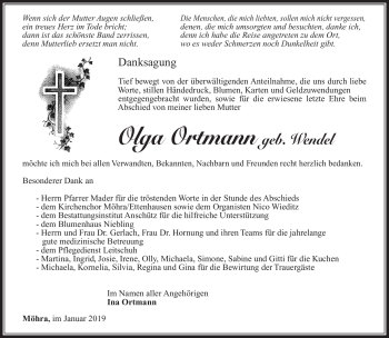 Traueranzeige von Olga Ortmann von Südthüringer Presse