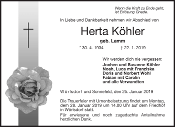 Traueranzeige von Herta Köhler von Neue Presse Coburg