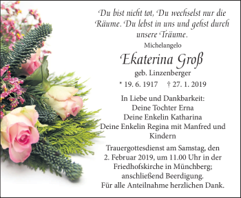 Traueranzeige von Ekaterina Groß von Frankenpost