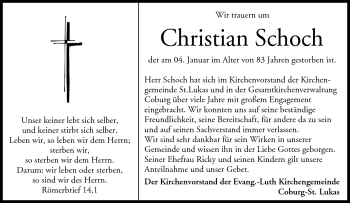 Traueranzeige von Christian Schoch von Neue Presse Coburg