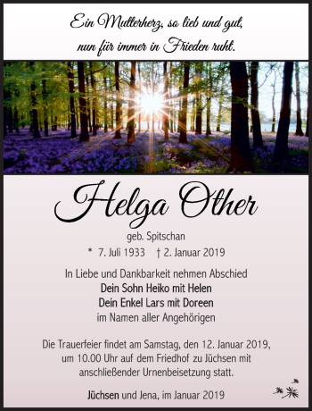 Traueranzeige von Helga Other von Südthüringer Presse