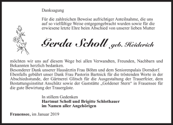 Traueranzeige von Gerda Scholl von Südthüringer Presse