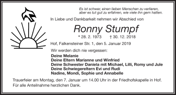 Traueranzeige von Ronny Stumpf von Frankenpost