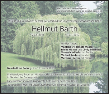 Traueranzeige von Hellmuth Barth von Neue Presse Coburg