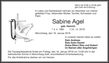 Traueranzeige von Sabine Agel von Frankenpost
