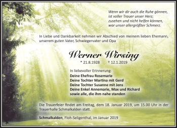 Traueranzeige von Werner Wirsing von Südthüringer Presse