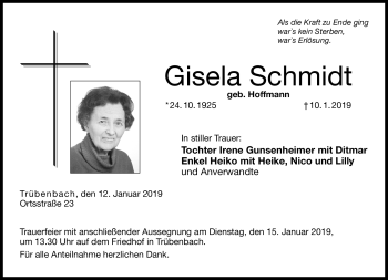 Traueranzeige von Gisela Schmidt von Neue Presse Coburg