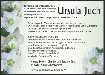 Traueranzeige von Ursula Juch von Südthüringer Presse