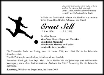 Traueranzeige von Ernst Sell von Südthüringer Presse