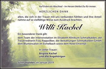 Traueranzeige von Willi Kachel von Südthüringer Presse